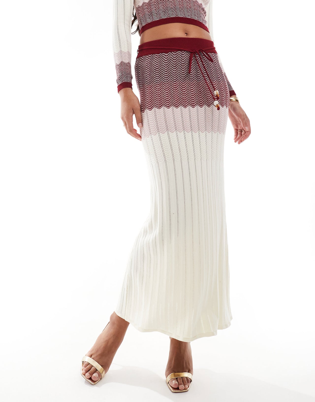 River Island chevron knit skirt co-ord in dark red