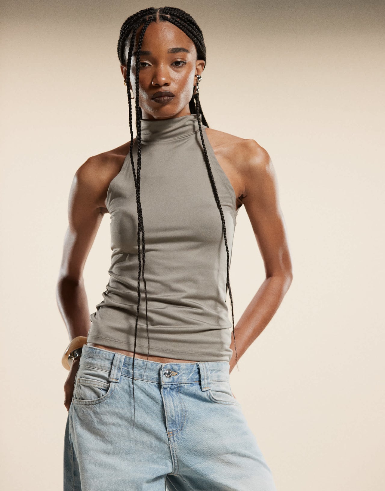 Bershka baggy balloon leg jeans in light dirty wash blue