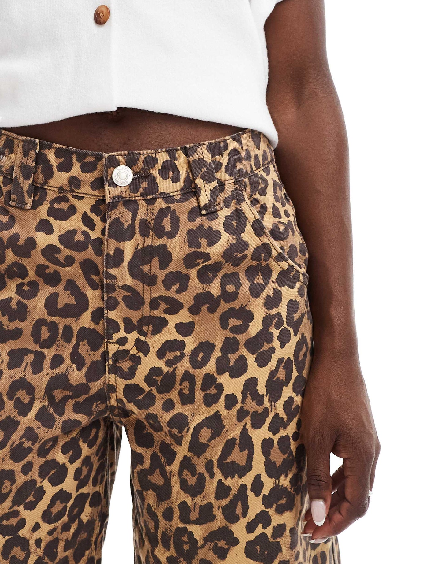 Bershka baggy longline shorts in leopard print