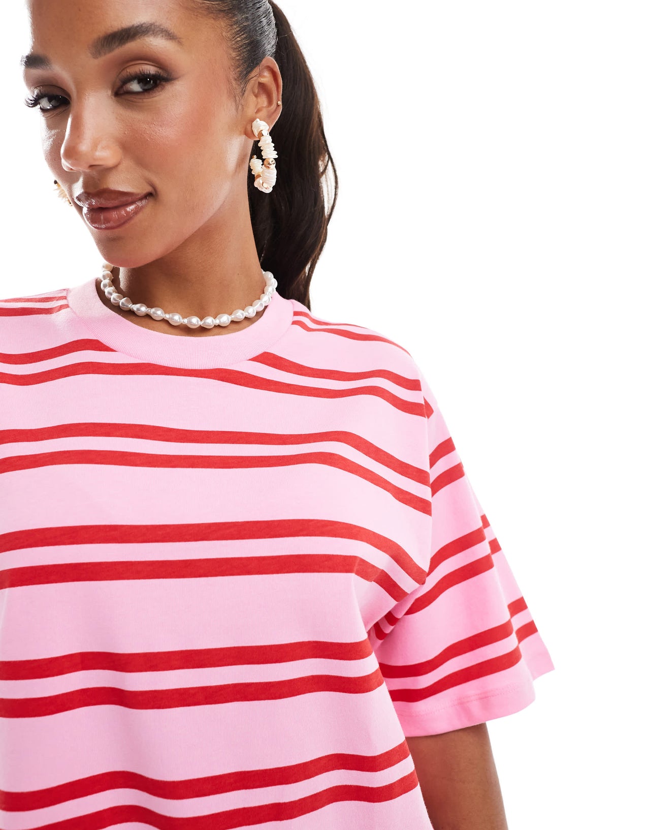 ASOS DESIGN oversized mini t-shirt dress in pink and red stripe