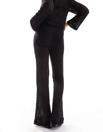 Object open knit flared trouser co-ord in black