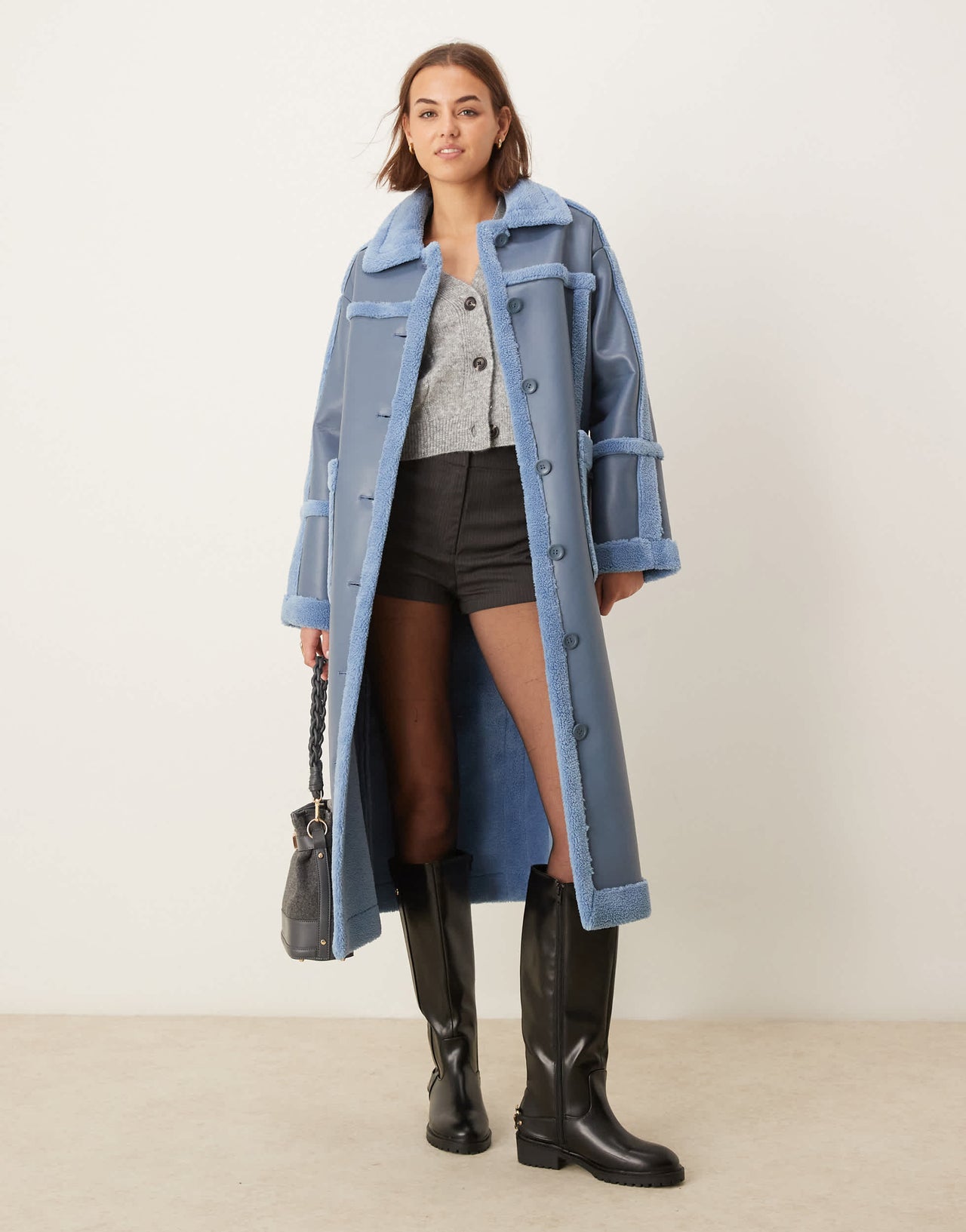 The Frolic exclusive faux shearling maxi coat in blue