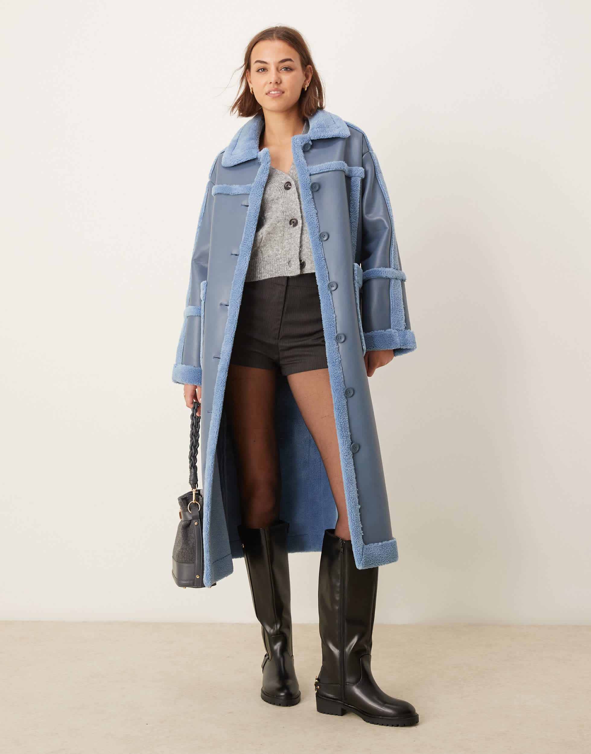 The Frolic exclusive faux shearling maxi coat in blue