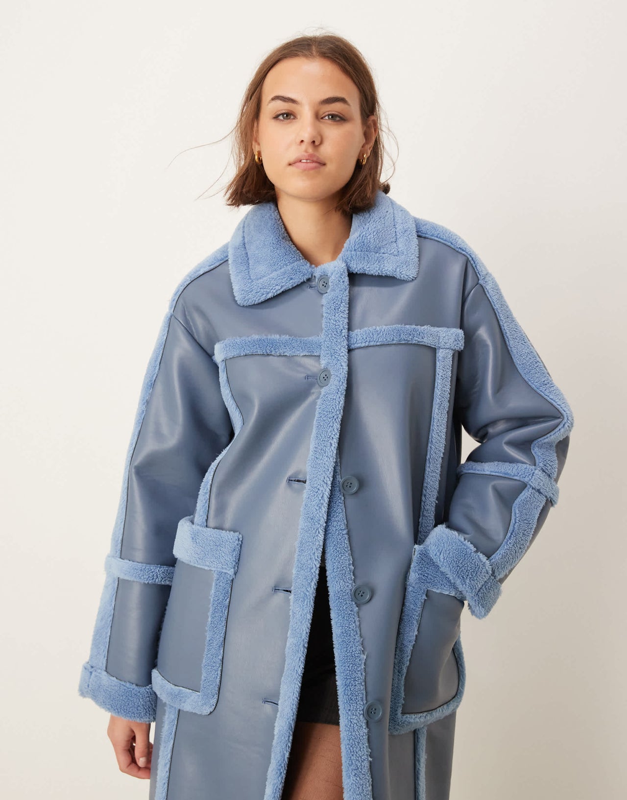 The Frolic exclusive faux shearling maxi coat in blue