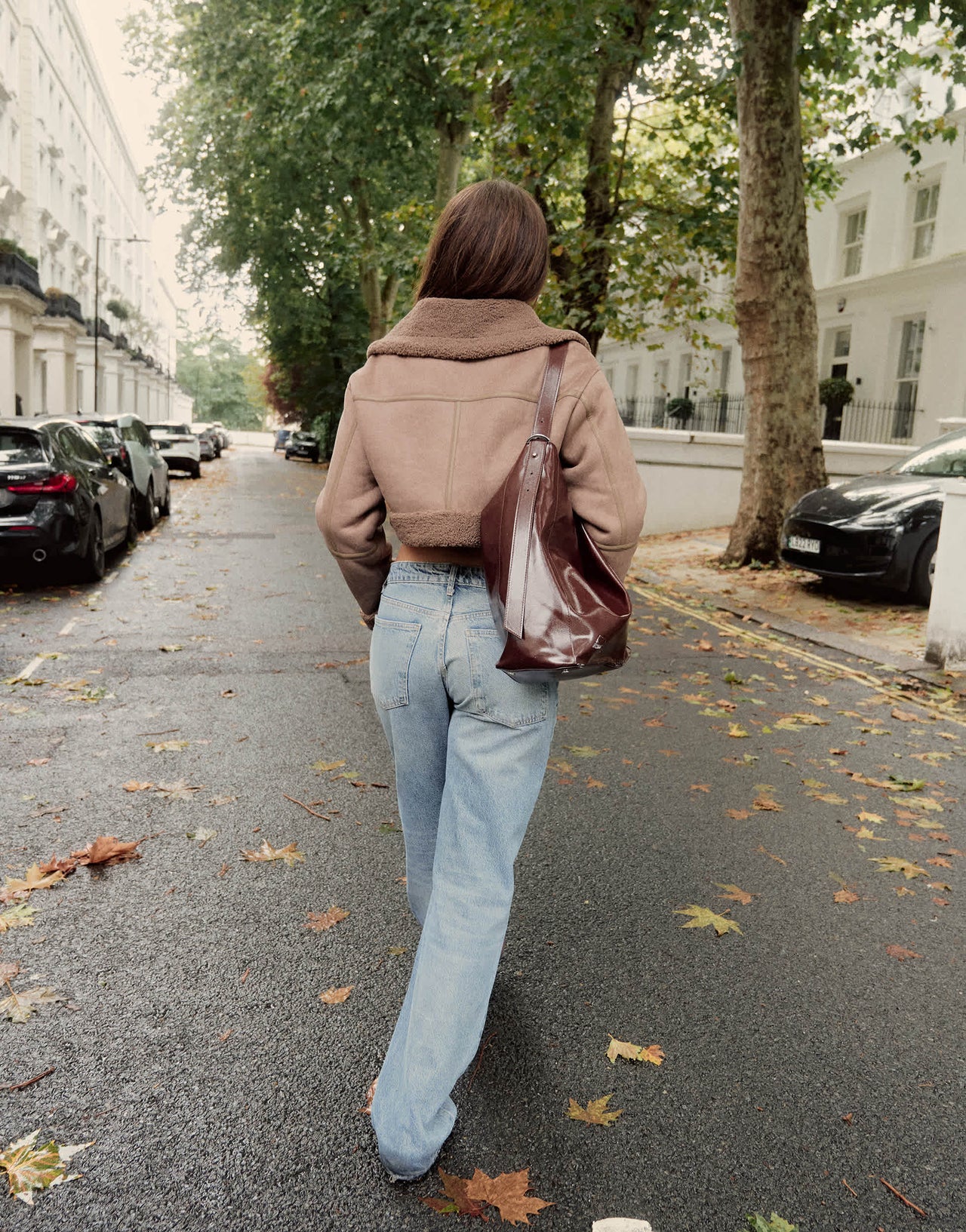 The Frolic x Bella Stovey exclusive cropped faux shearling jacket in light brown