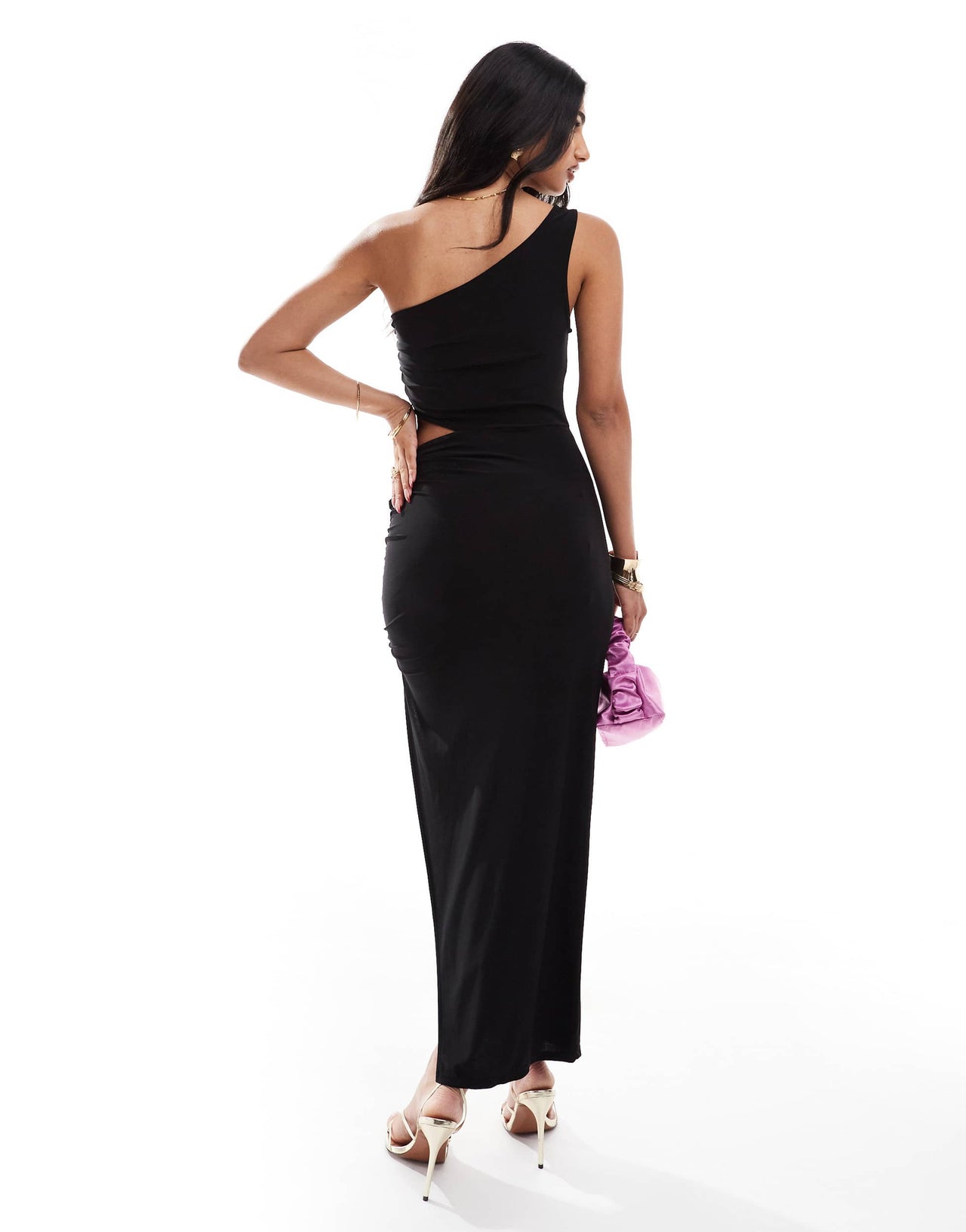 New Look one shoulder cutout midaxi dress in black