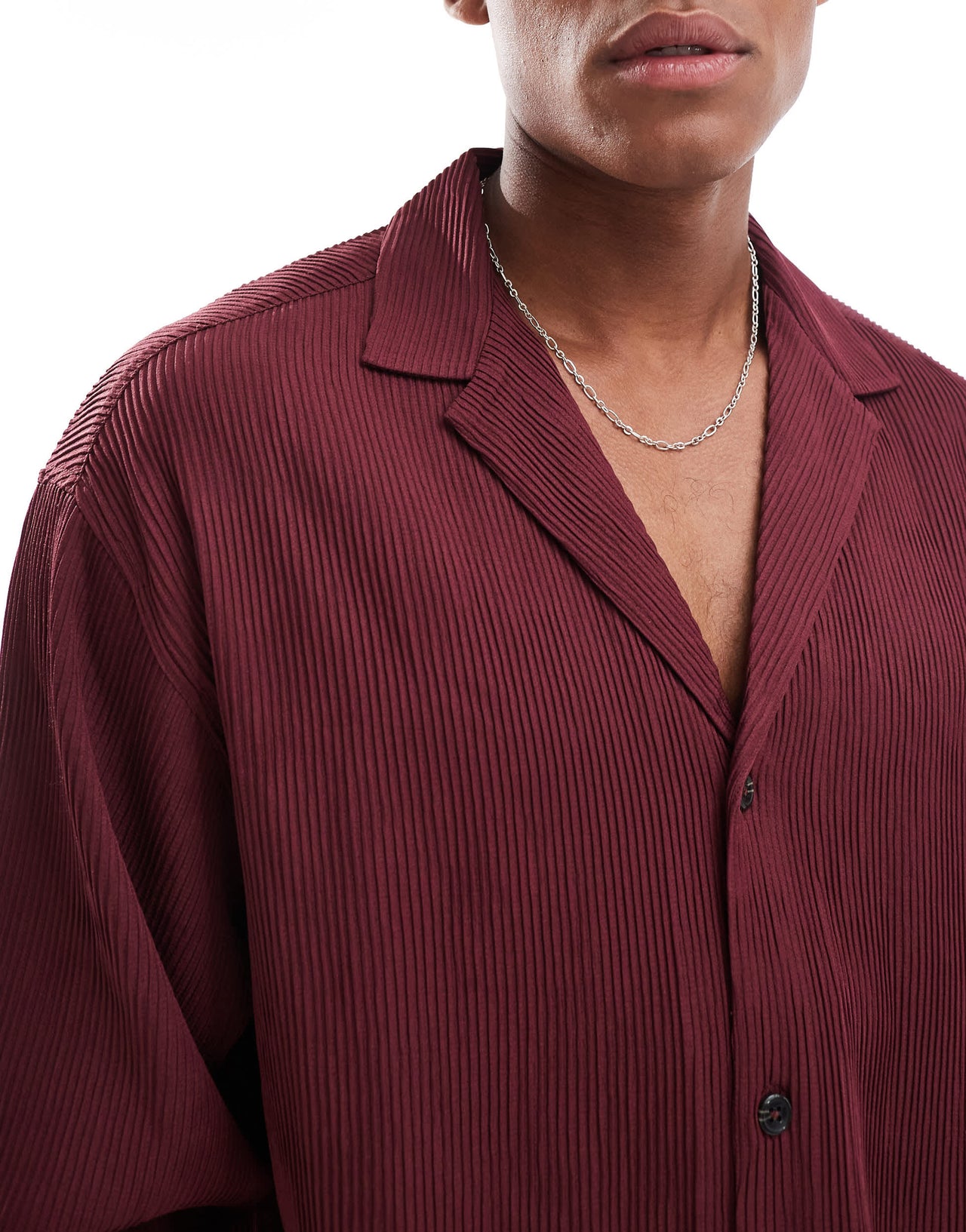 ASOS DESIGN boxy plisse shirt in burgundy