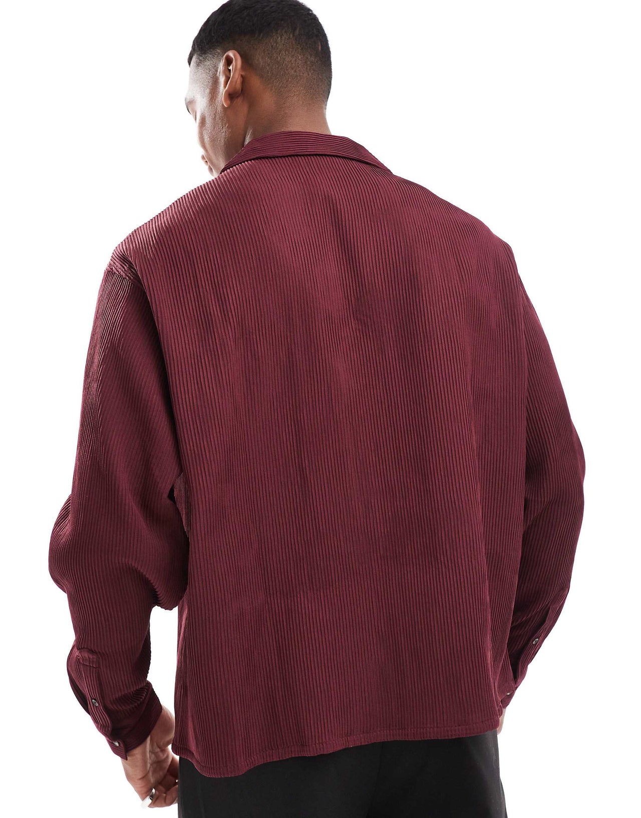 ASOS DESIGN boxy plisse shirt in burgundy