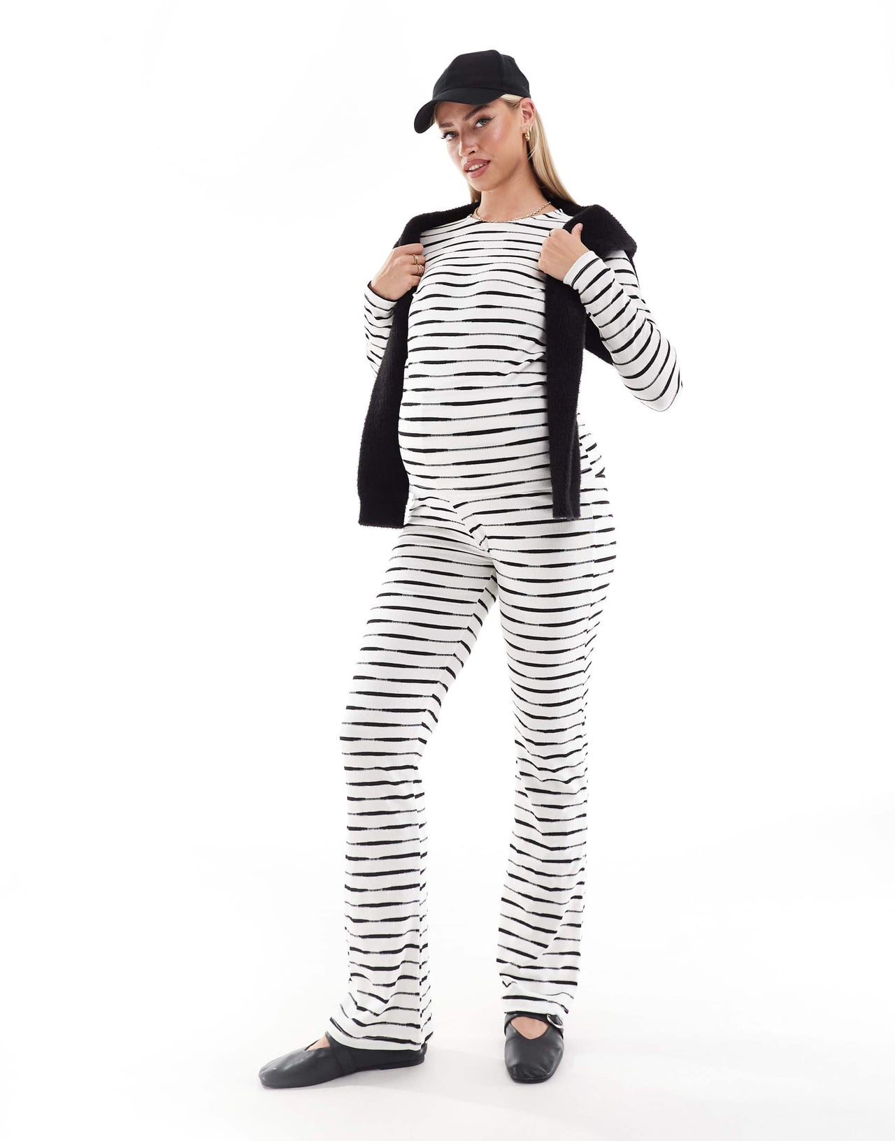 Mamalicious Maternity ribbed jersey flares co-ord in mono spacedye