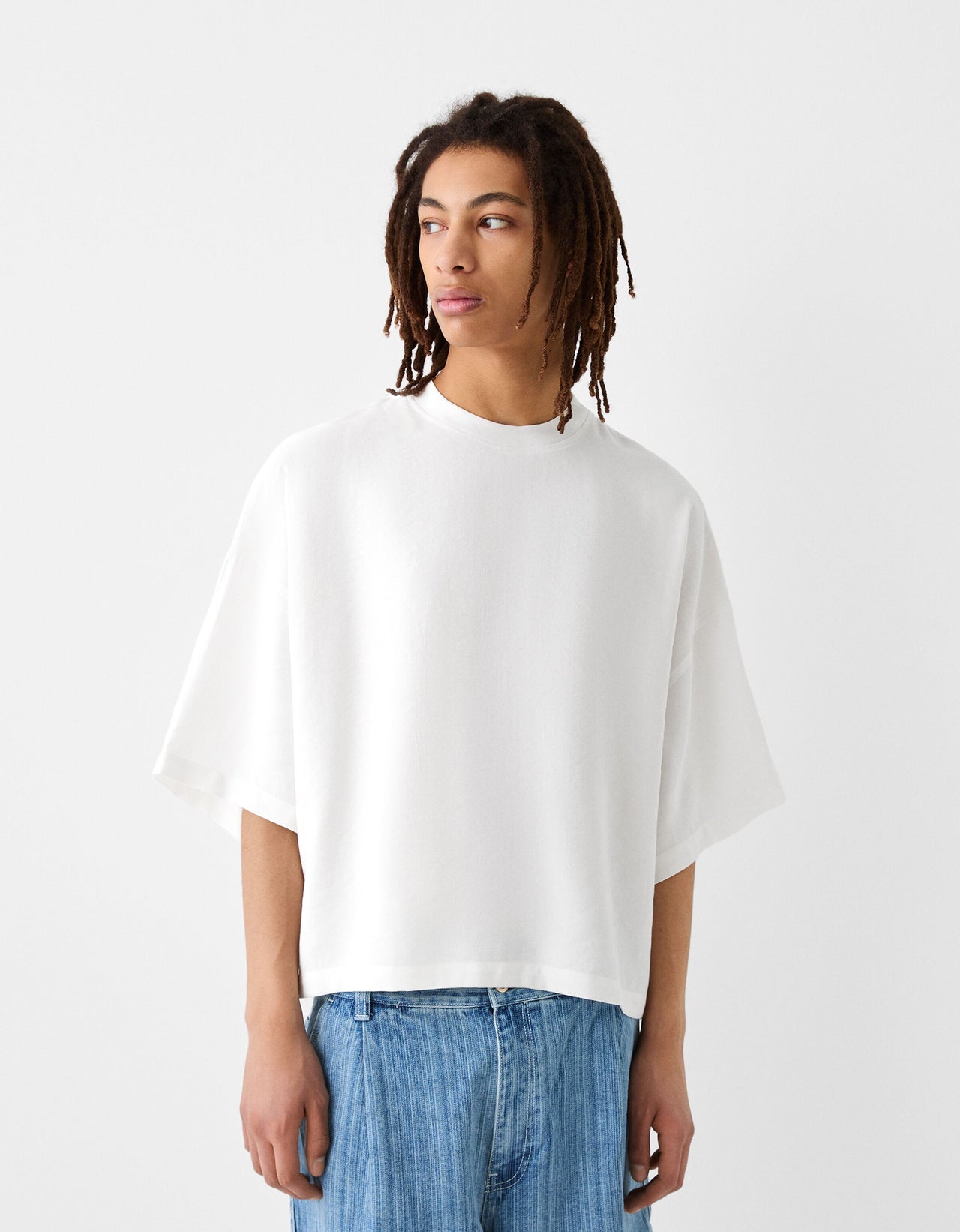 Bershka Collection cropped oversized t-shirt in ecru