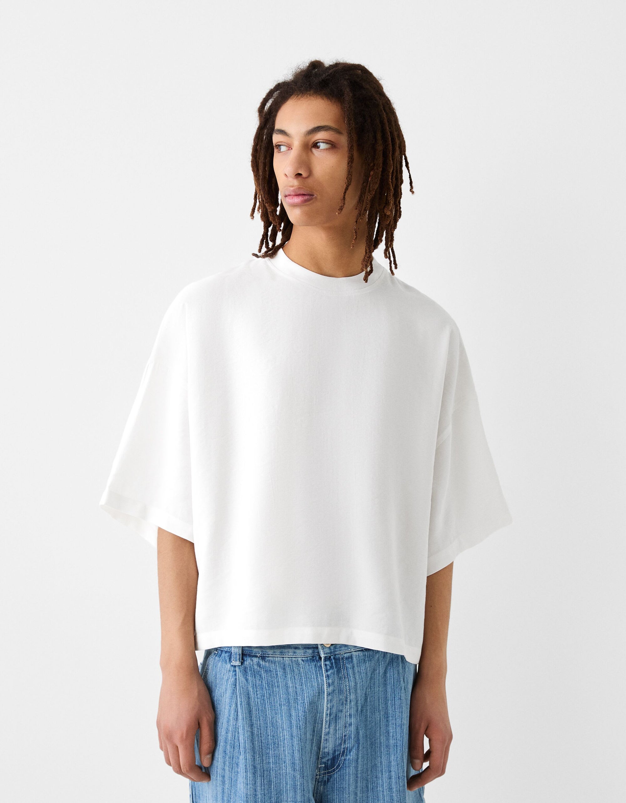 Bershka Collection cropped oversized t-shirt in ecru