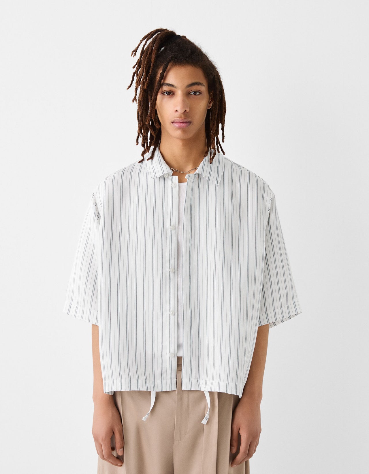 Bershka Collection striped shirt in white