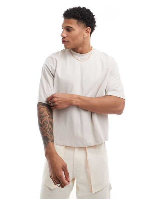 Bershka boxy fit t-shirt in beige