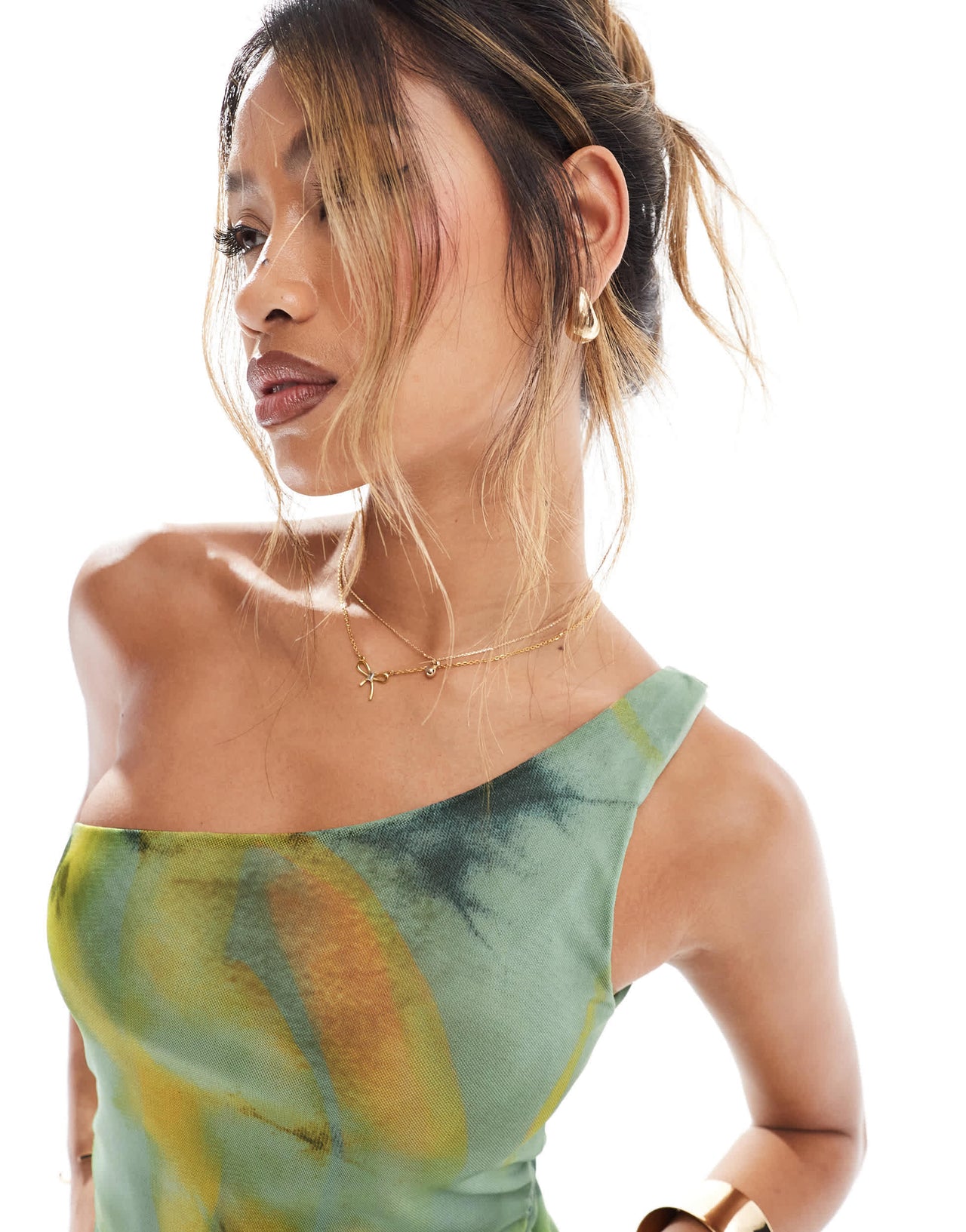 ASOS DESIGN co-ord mesh one shoulder top in tie dye print