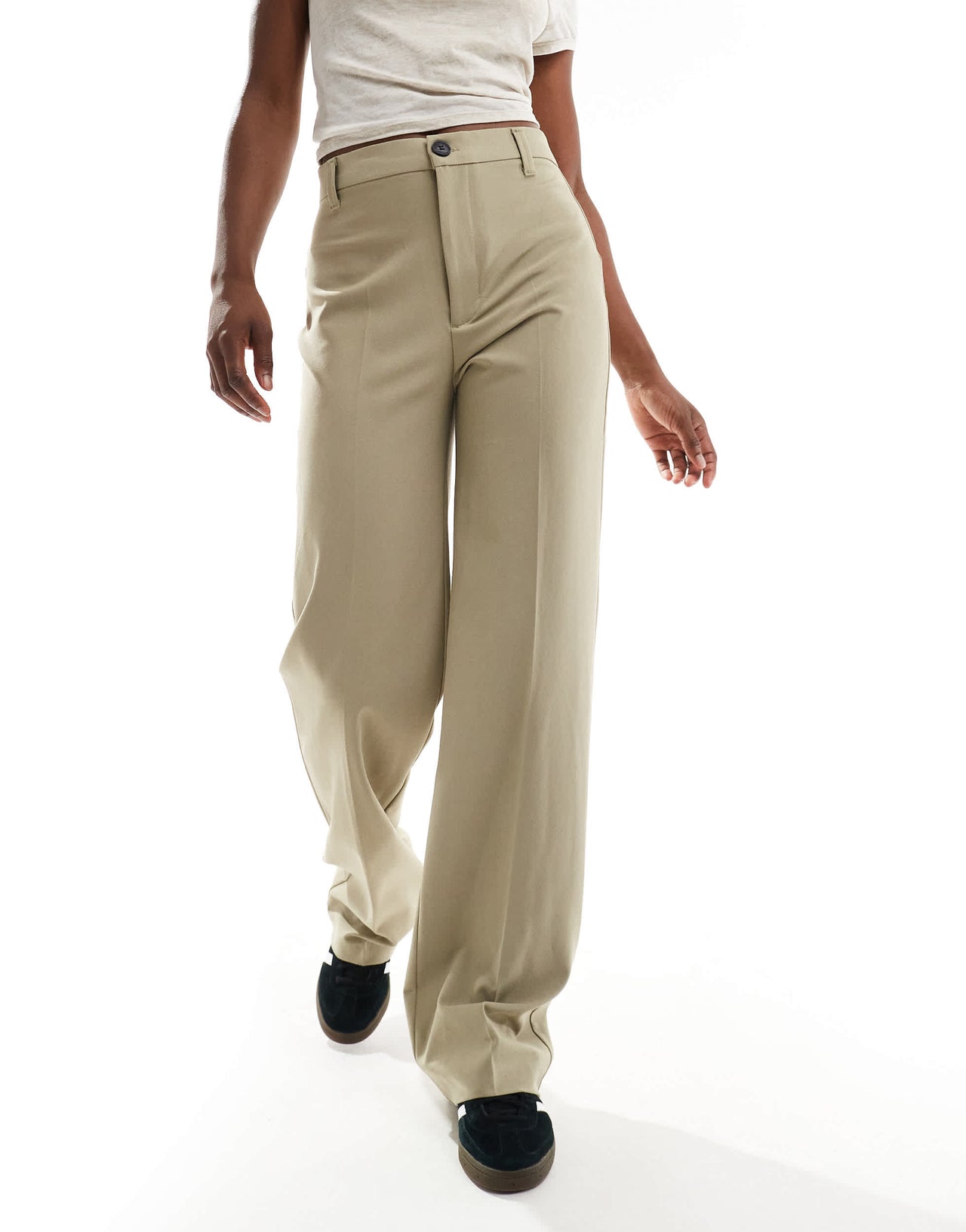 Pull&Bear high waisted tailored trousers in dark beige