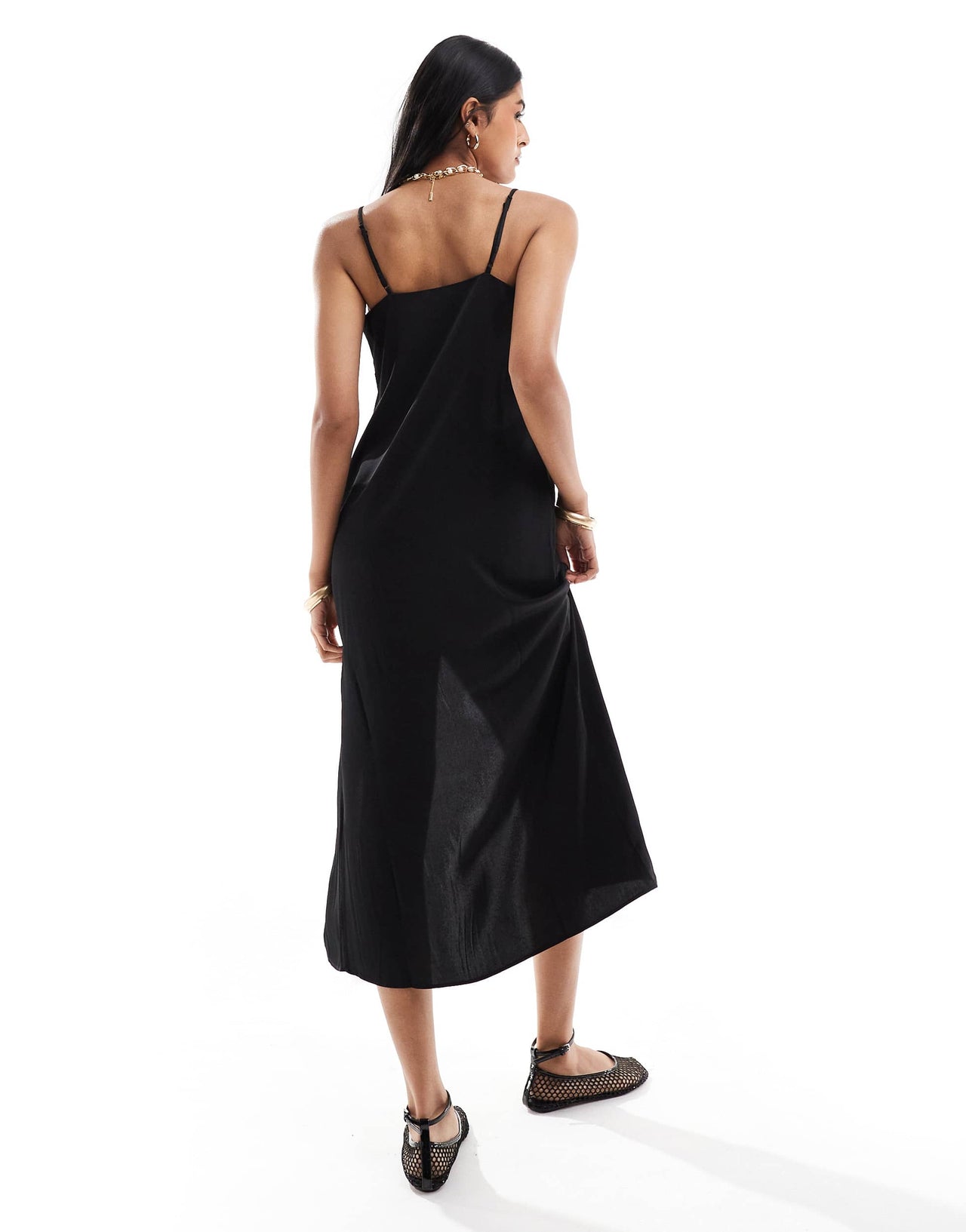 Mango split front cami midi dress in black