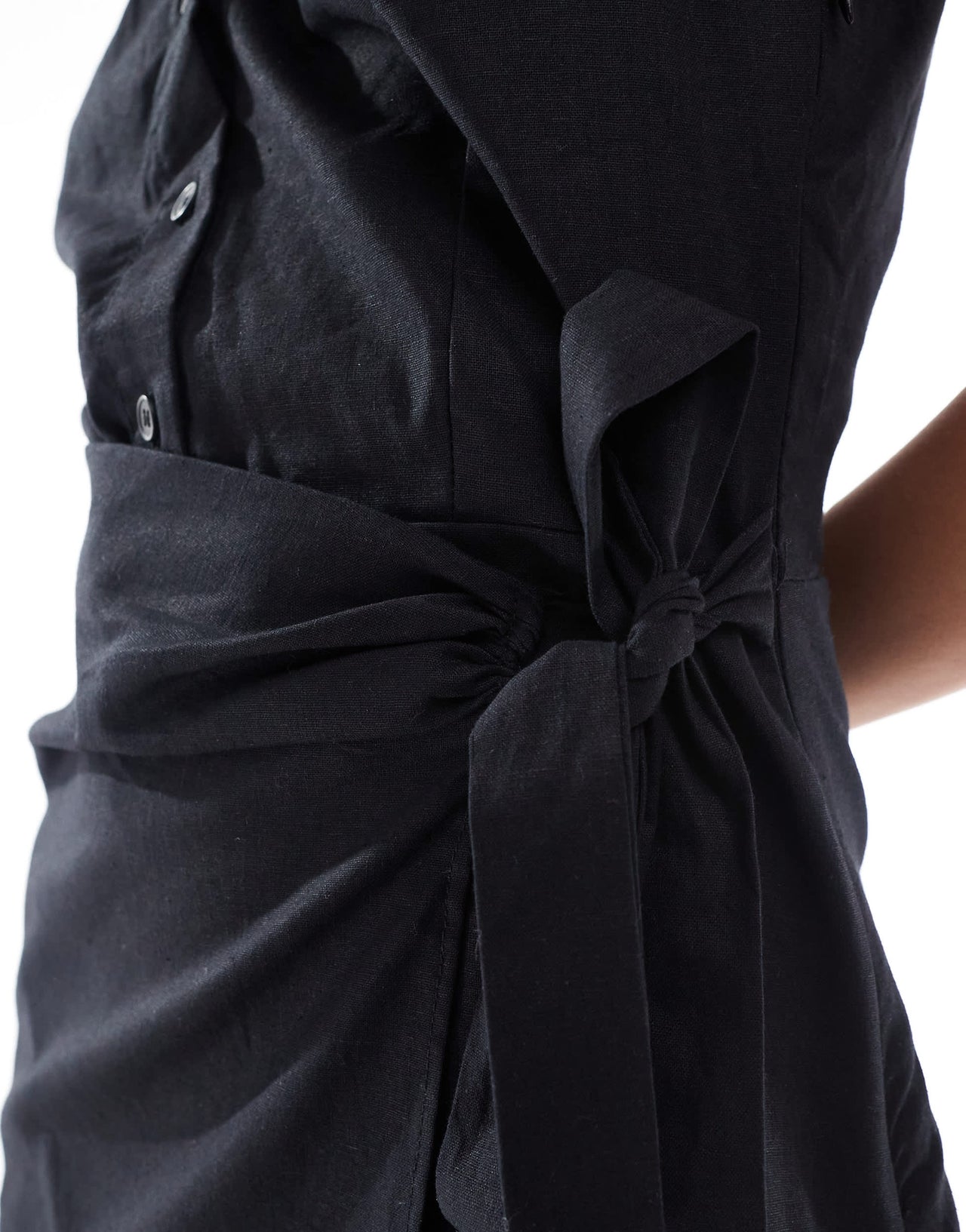 Mango cinched waist sleevess mini dress in black