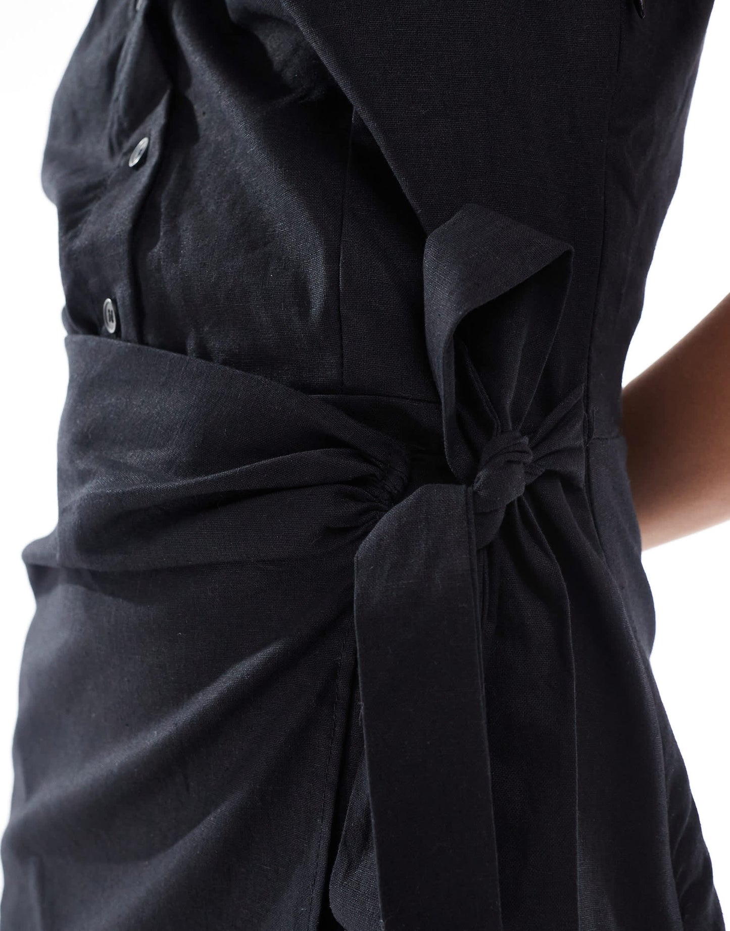 Mango cinched waist sleevess mini dress in black