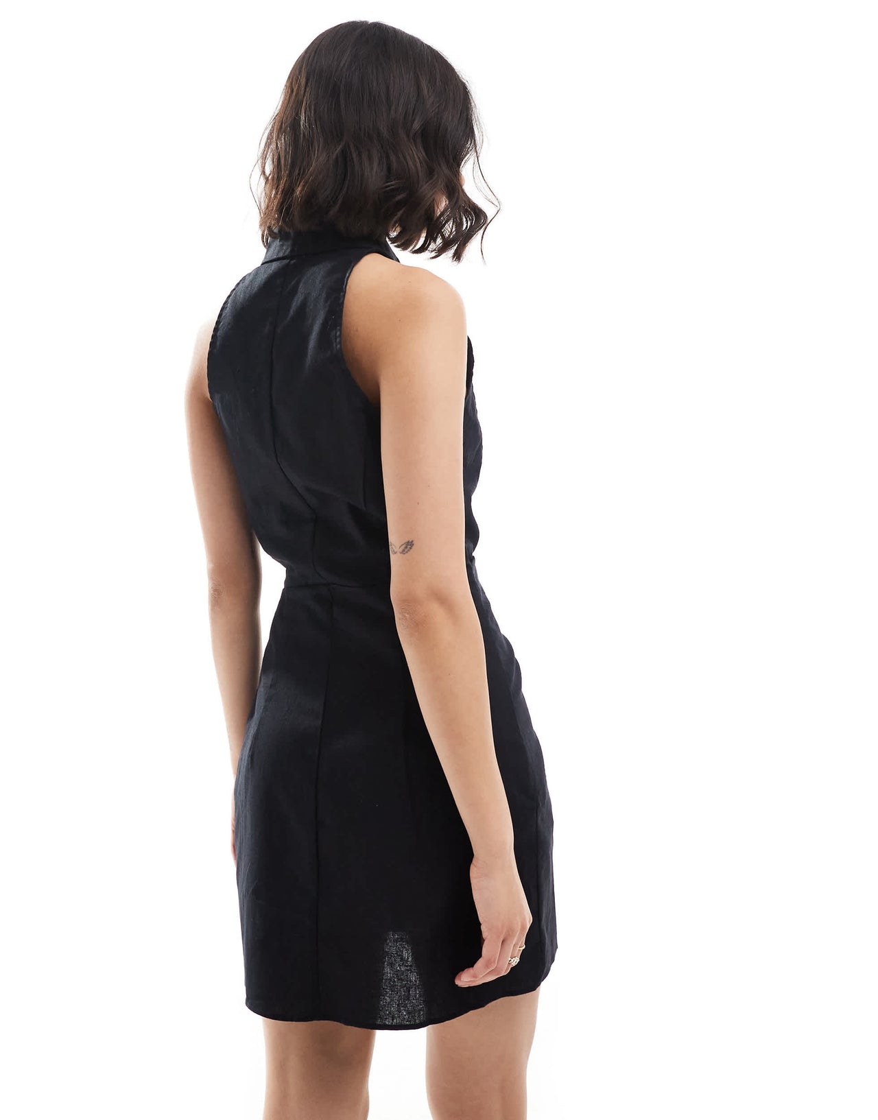 Mango cinched waist sleevess mini dress in black