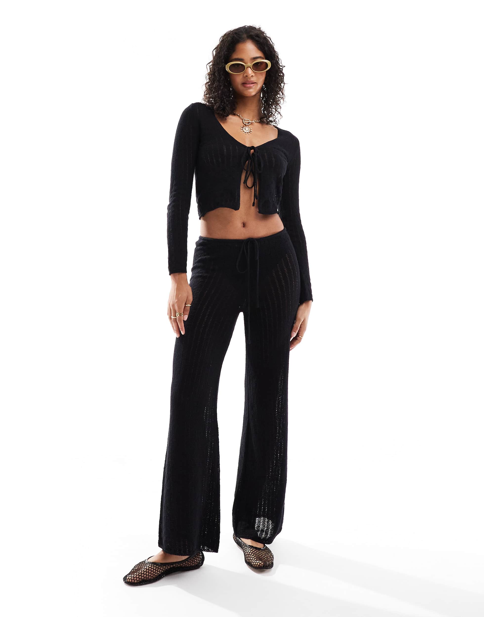 Mango knitted flare co-ord trousers in black
