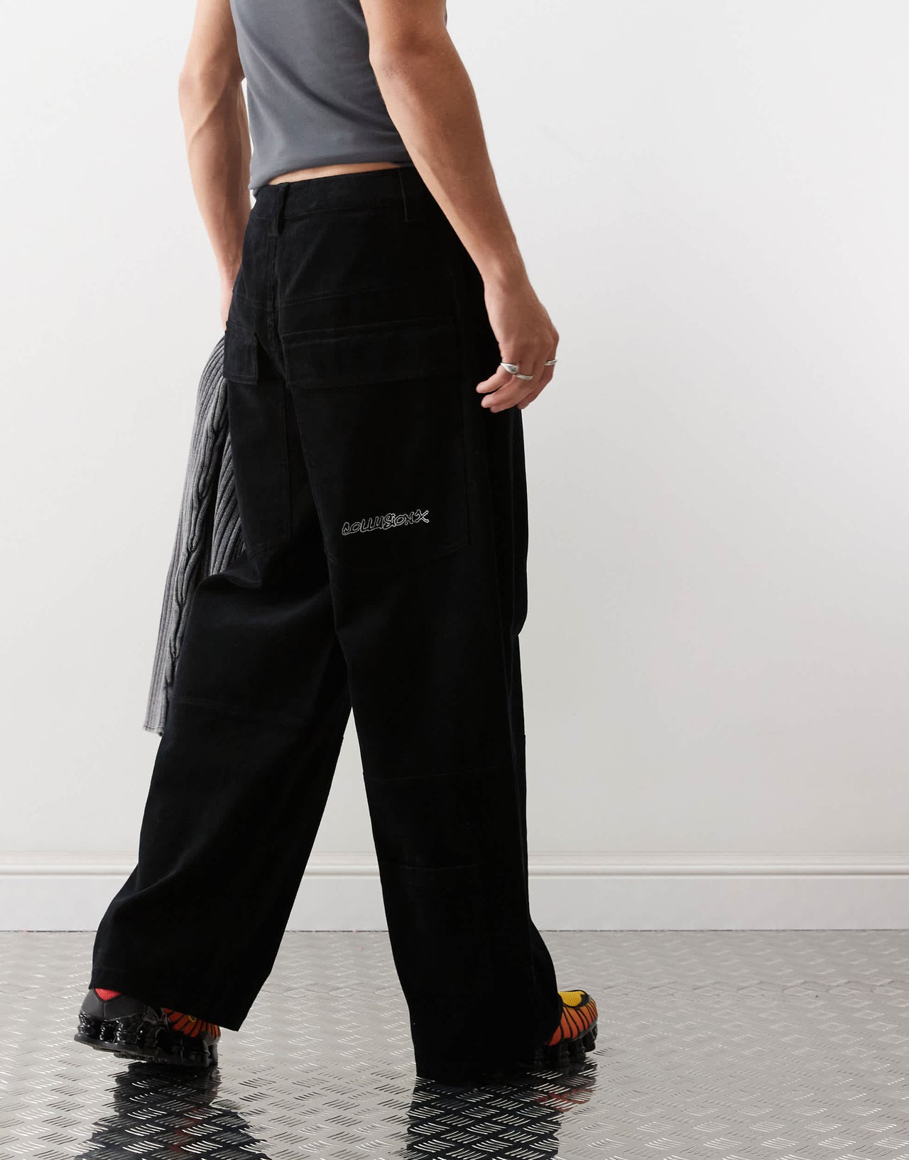 COLLUSION cord skater trousers in black
