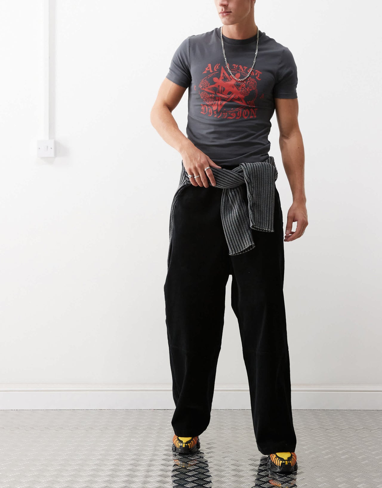 COLLUSION cord skater trousers in black