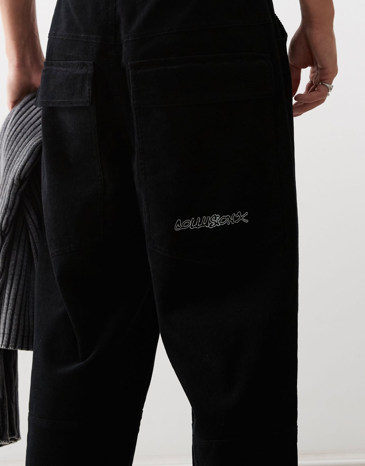 COLLUSION cord skater trousers in black