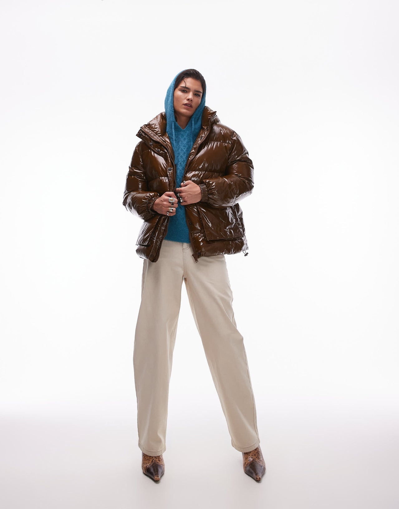 Topshop Baggy high rise Baggy clear coated jean in sand