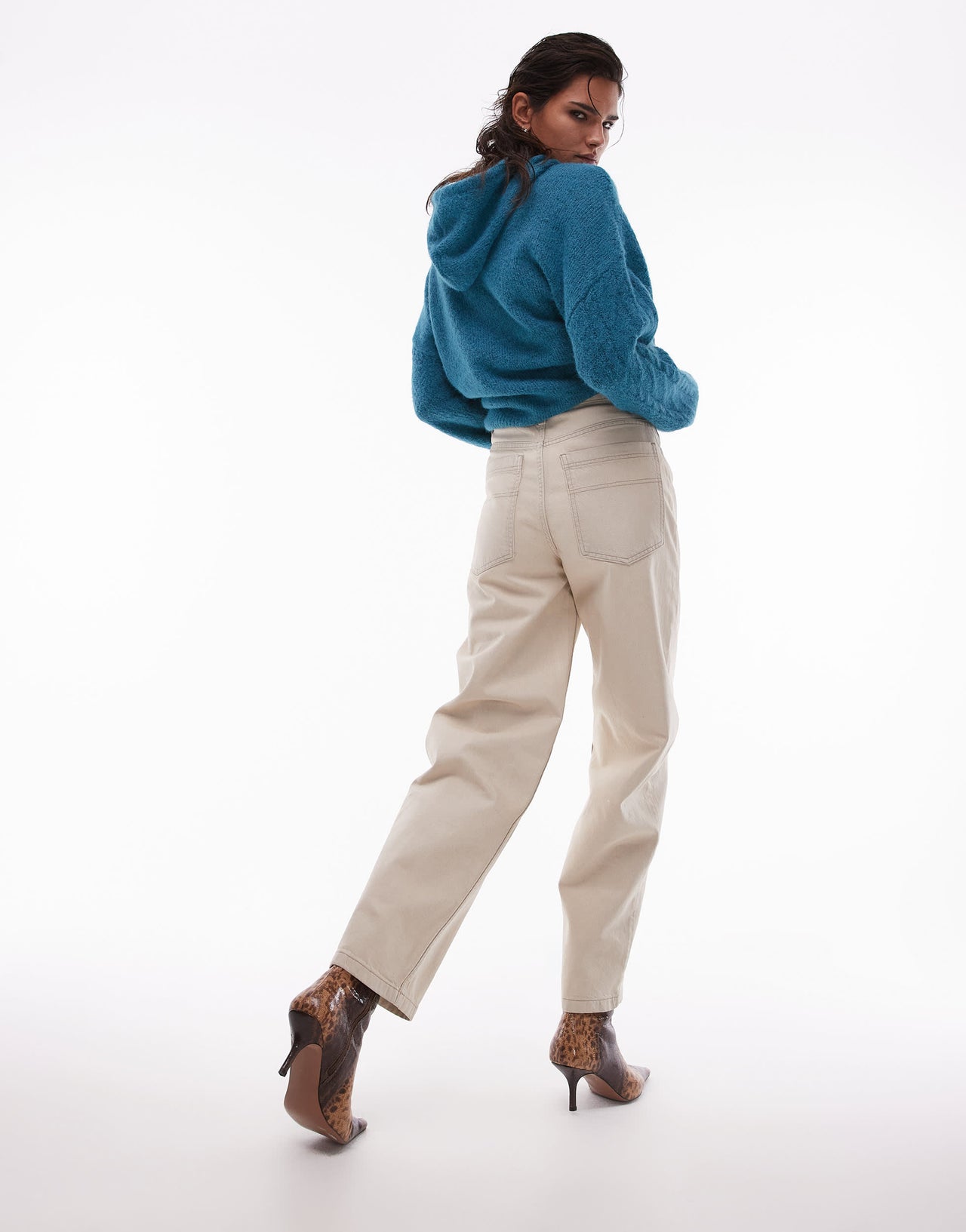 Topshop Baggy high rise Baggy clear coated jean in sand