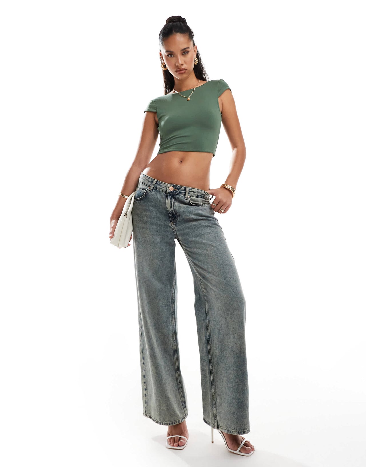 New Look low back crop top in green