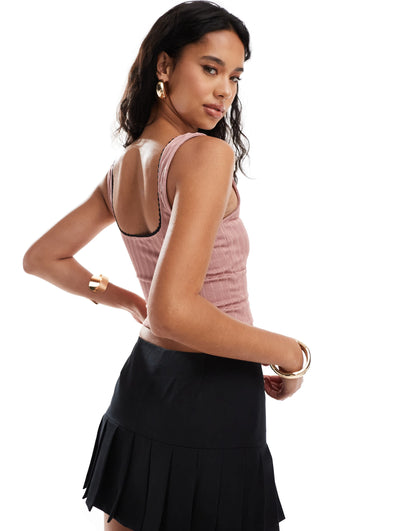 New Look crinkle corset top in pink