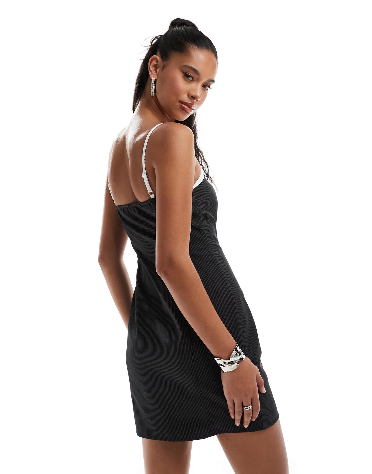 Kaiia exclusive lace bra detail tailored bandeau mini dress in grey pinstripe