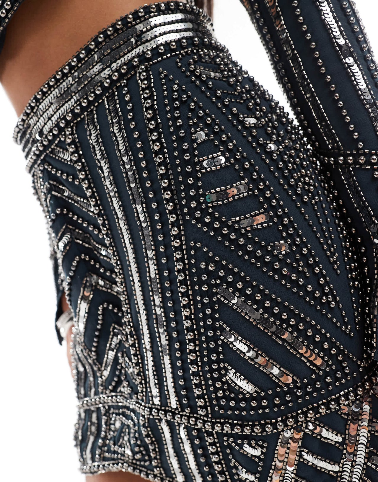 ASOS DESIGN mini skirt with pearl and sequin embellishment co-ord in dark navy