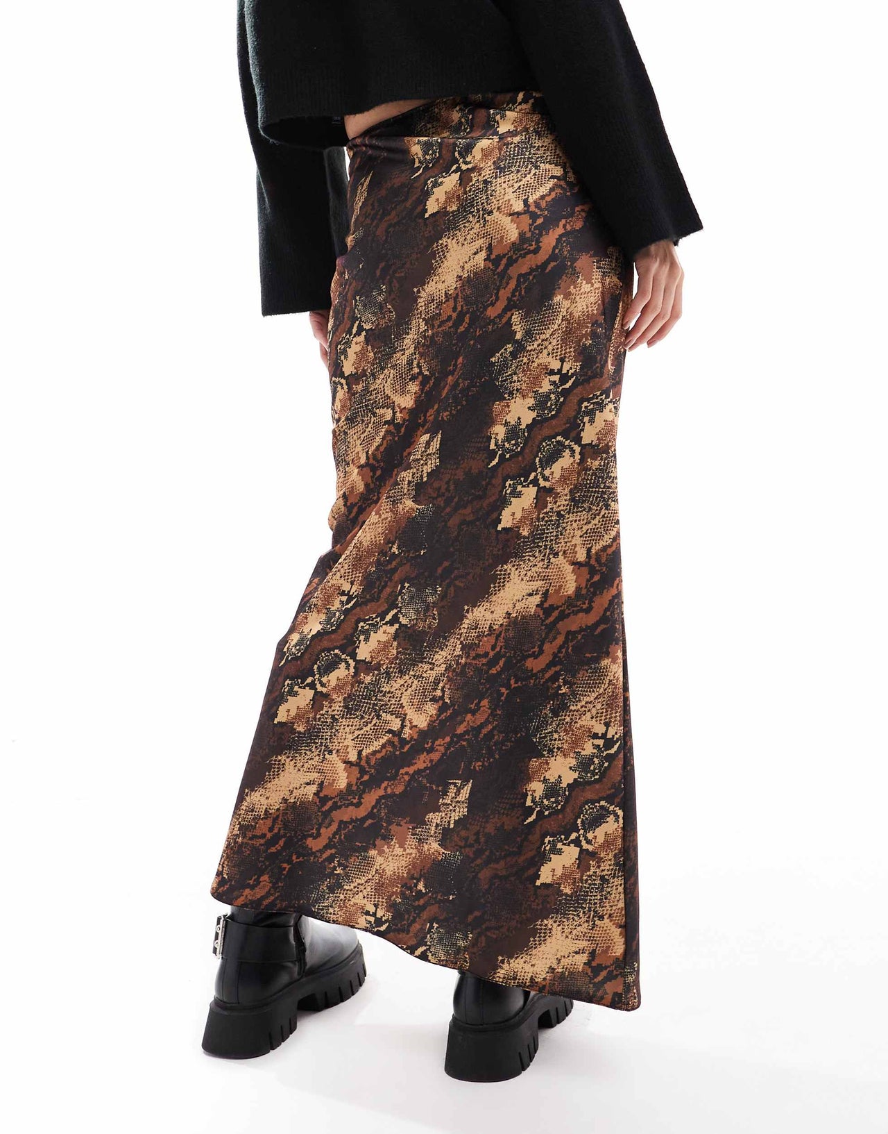 ASOS DESIGN satin bias maxi  skirt in animal print