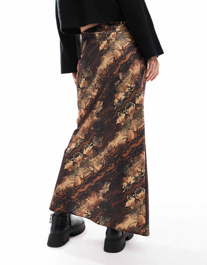 ASOS DESIGN satin bias maxi  skirt in animal print