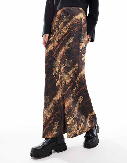 ASOS DESIGN satin bias maxi  skirt in animal print