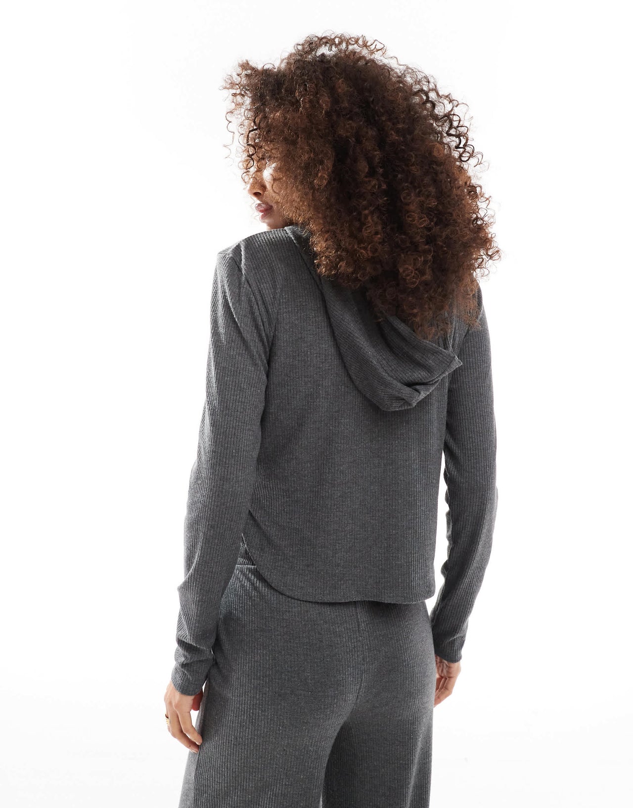 ASOS DESIGN lounge mix & match rib henley hooded top in grey