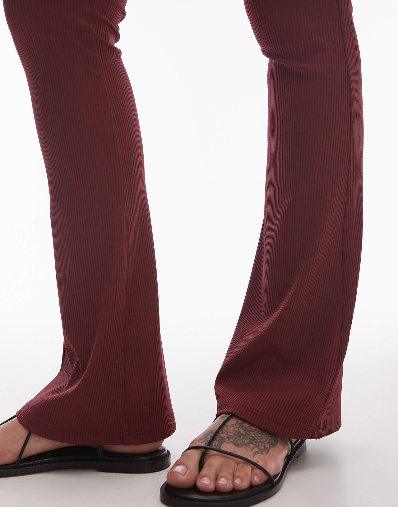 Topshop skinny rib flare in burgundy