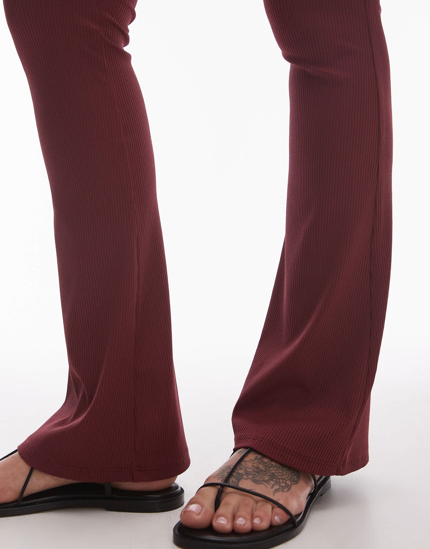 Topshop skinny rib flare in burgundy