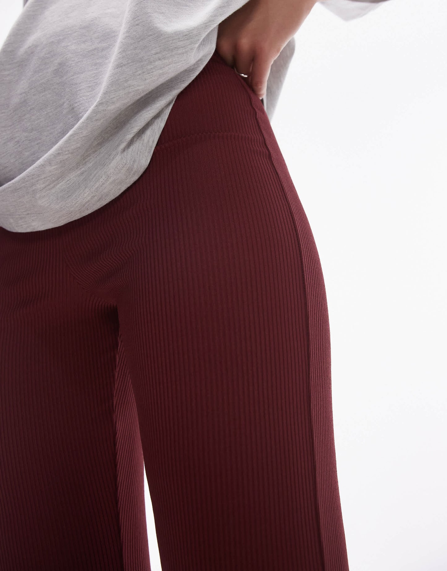 Topshop skinny rib flare in burgundy