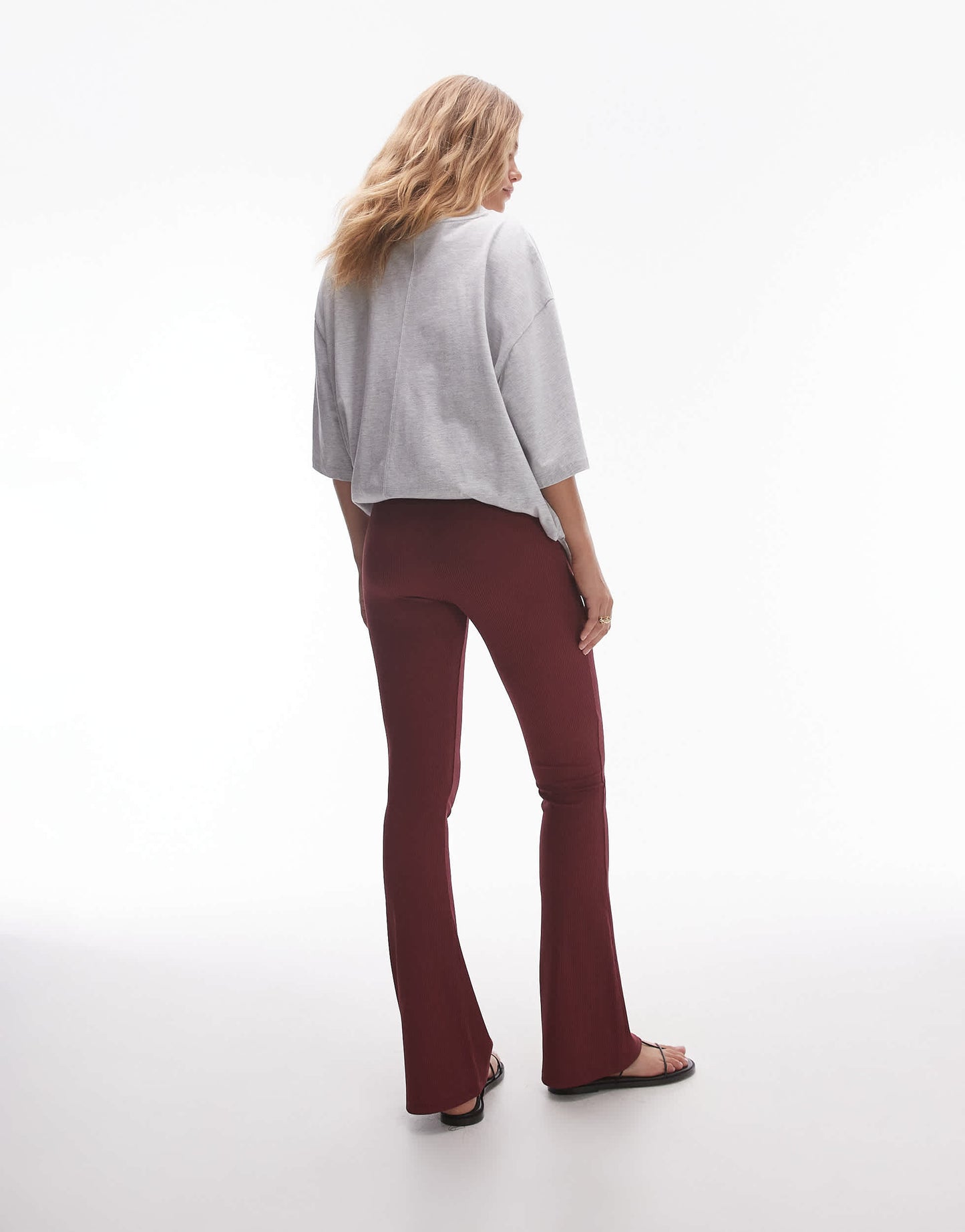 Topshop skinny rib flare in burgundy