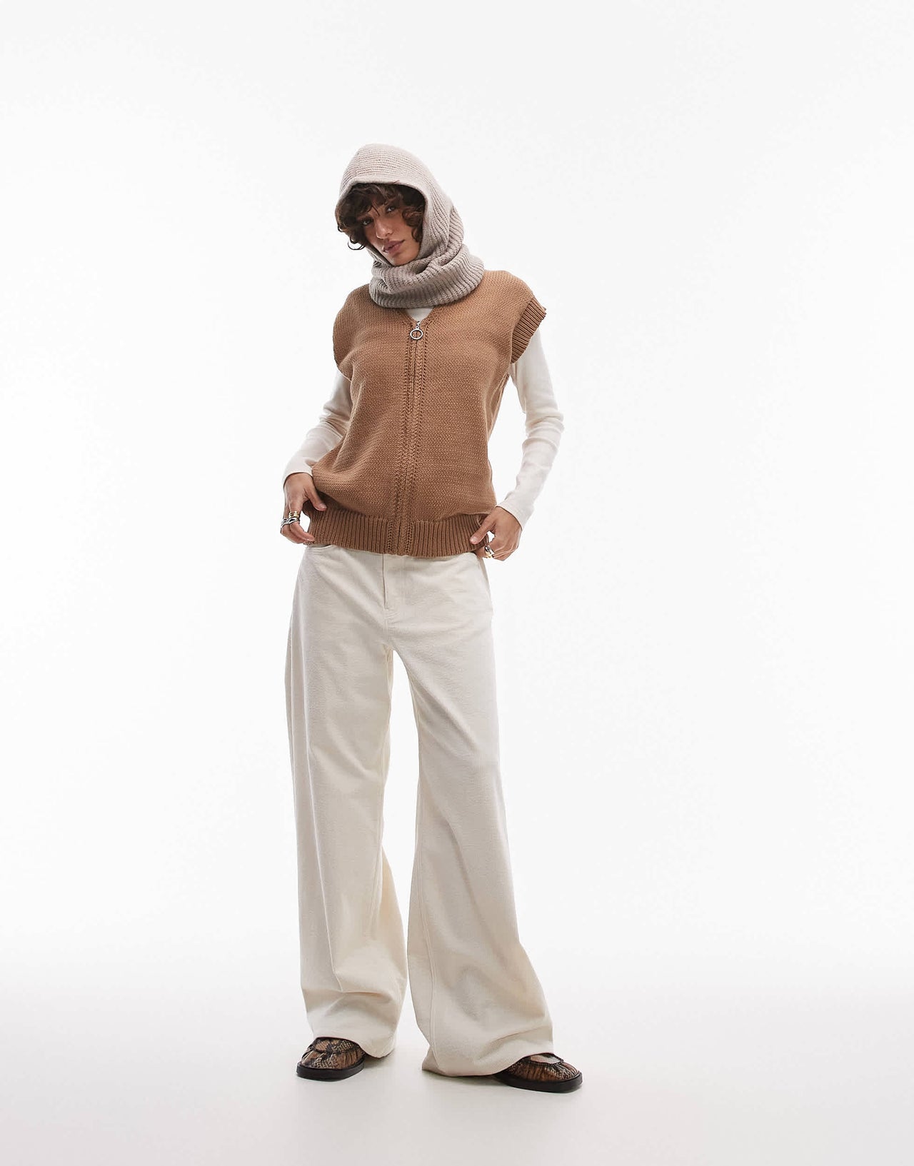 Topshop oversized zip through tank in tan