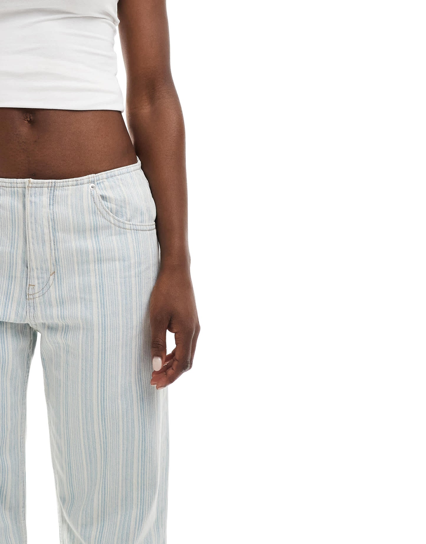 Pull&Bear low rise contrast thread striped jean in blue & white