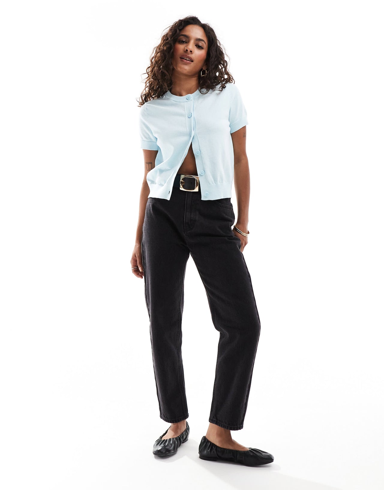 Pull&Bear Petite high waisted mom jean in black