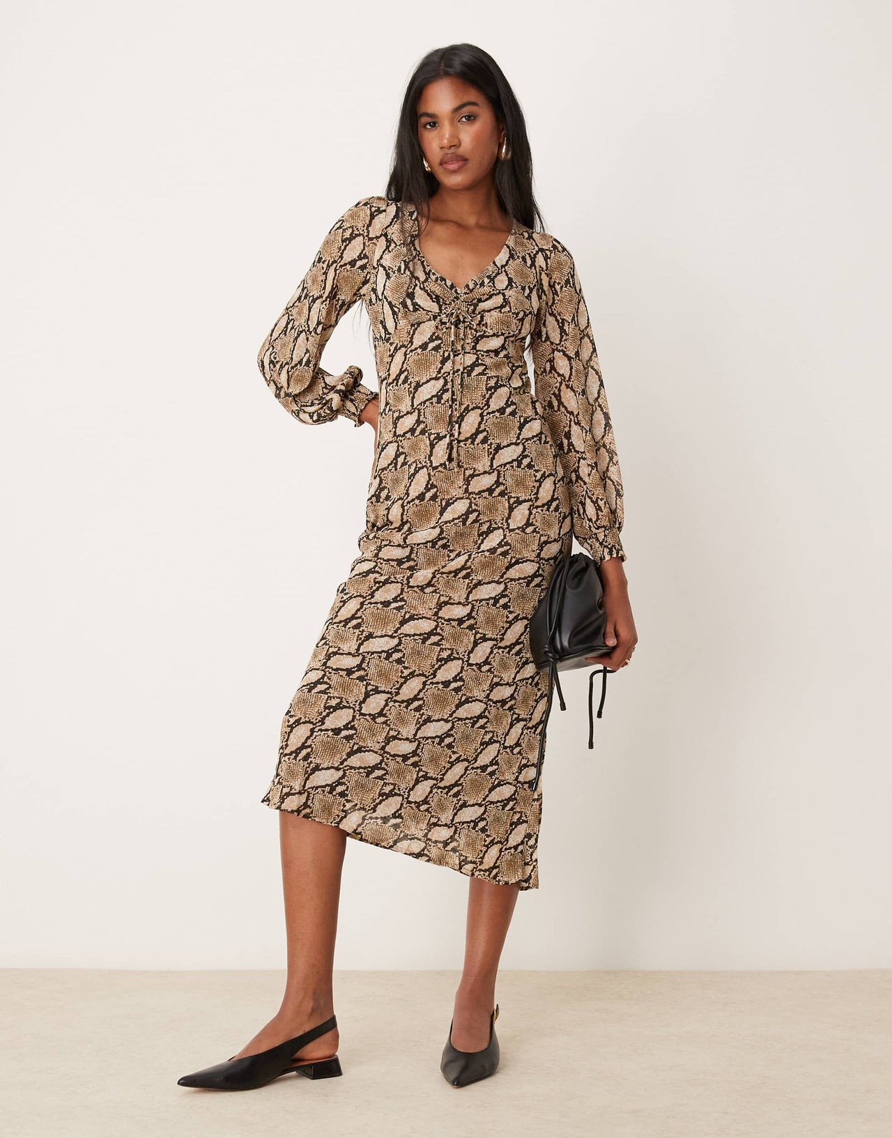 Kiss The Sky long sleeve maxi dress with open back in snake print