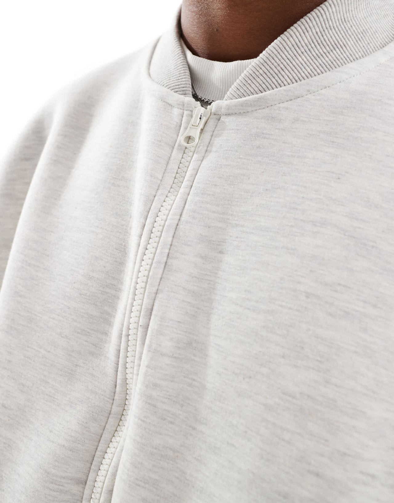 ASOS DESIGN heavyweight oversized bomber jacket in  scuba-style fabric in light grey marl