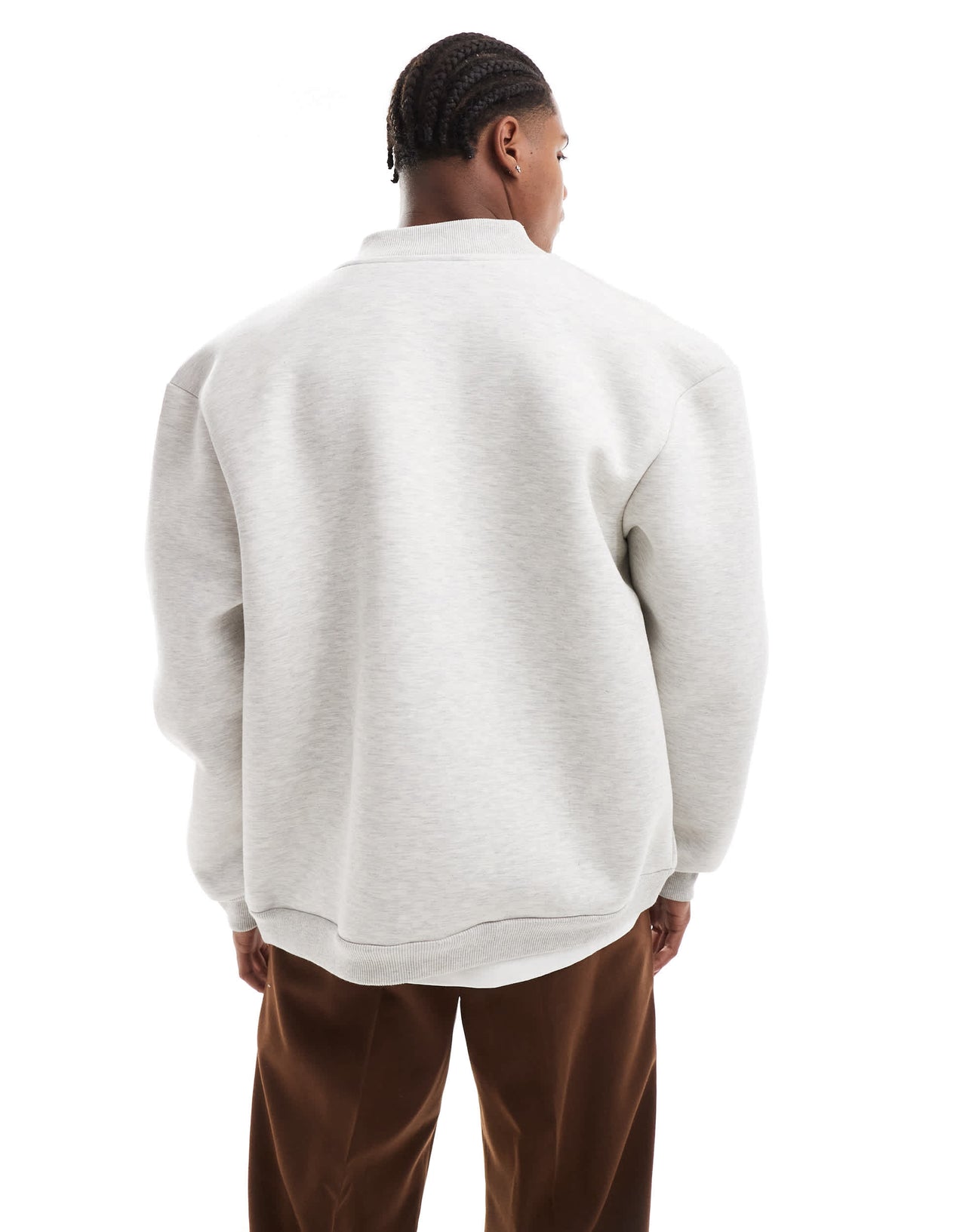 ASOS DESIGN heavyweight oversized bomber jacket in  scuba-style fabric in light grey marl