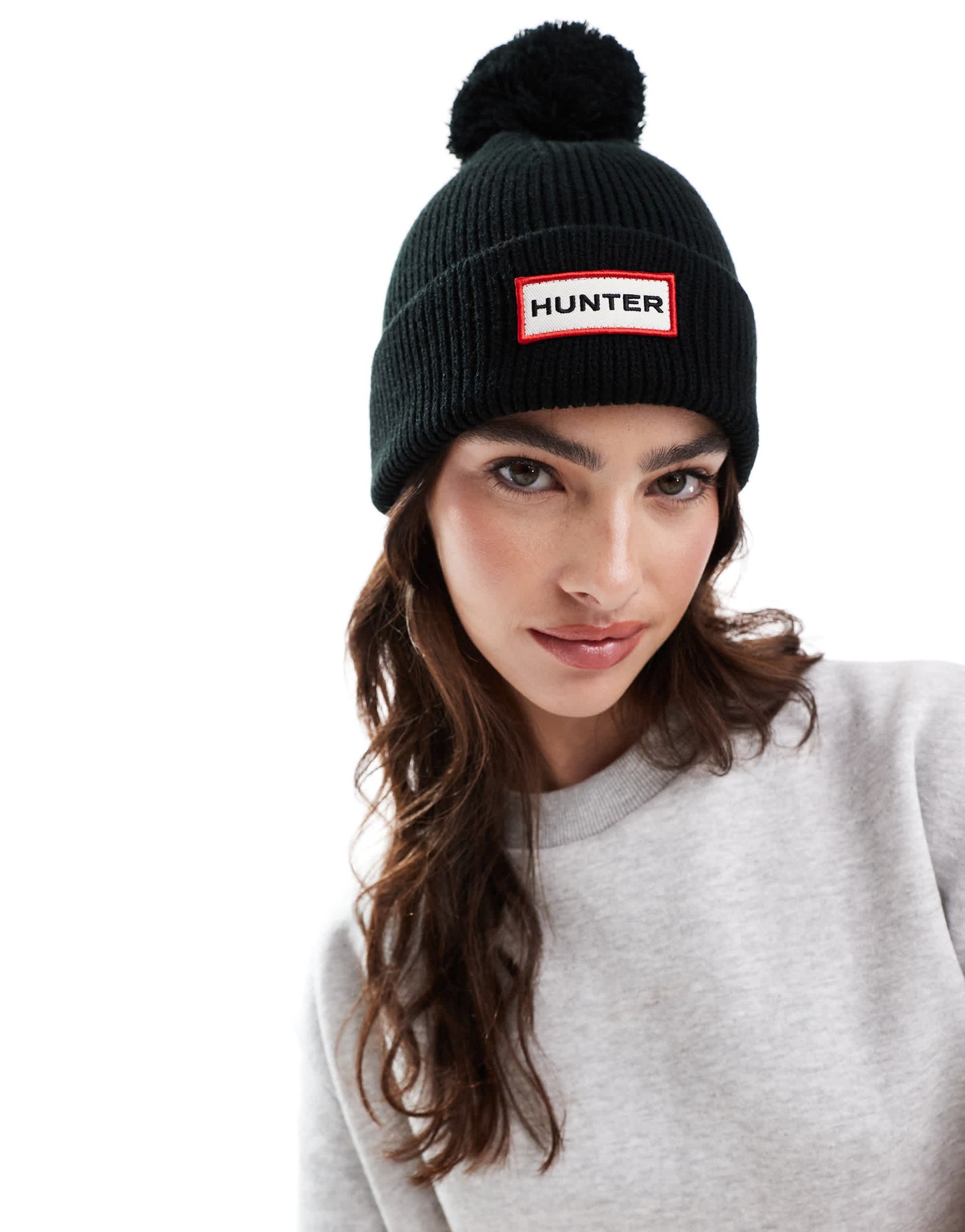 Hunter unisex pom pom beanie in black