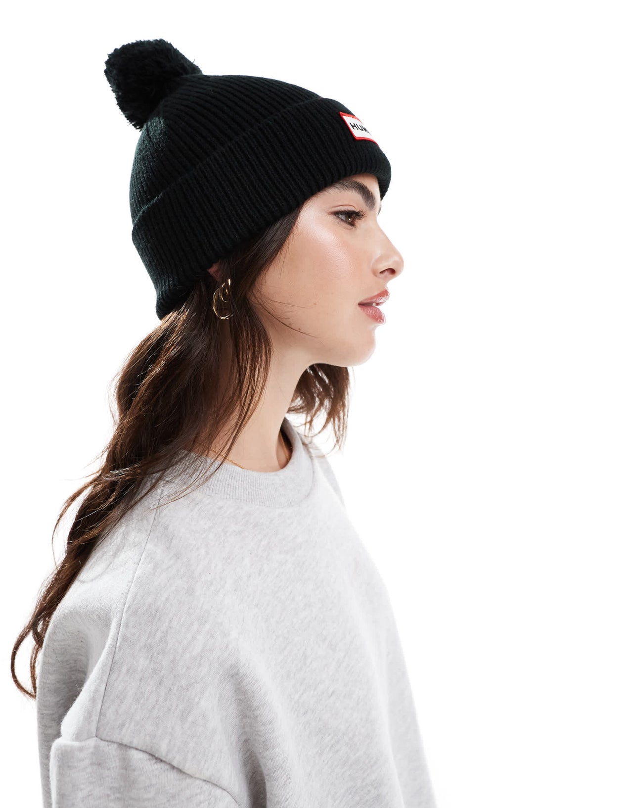 Hunter unisex pom pom beanie in black