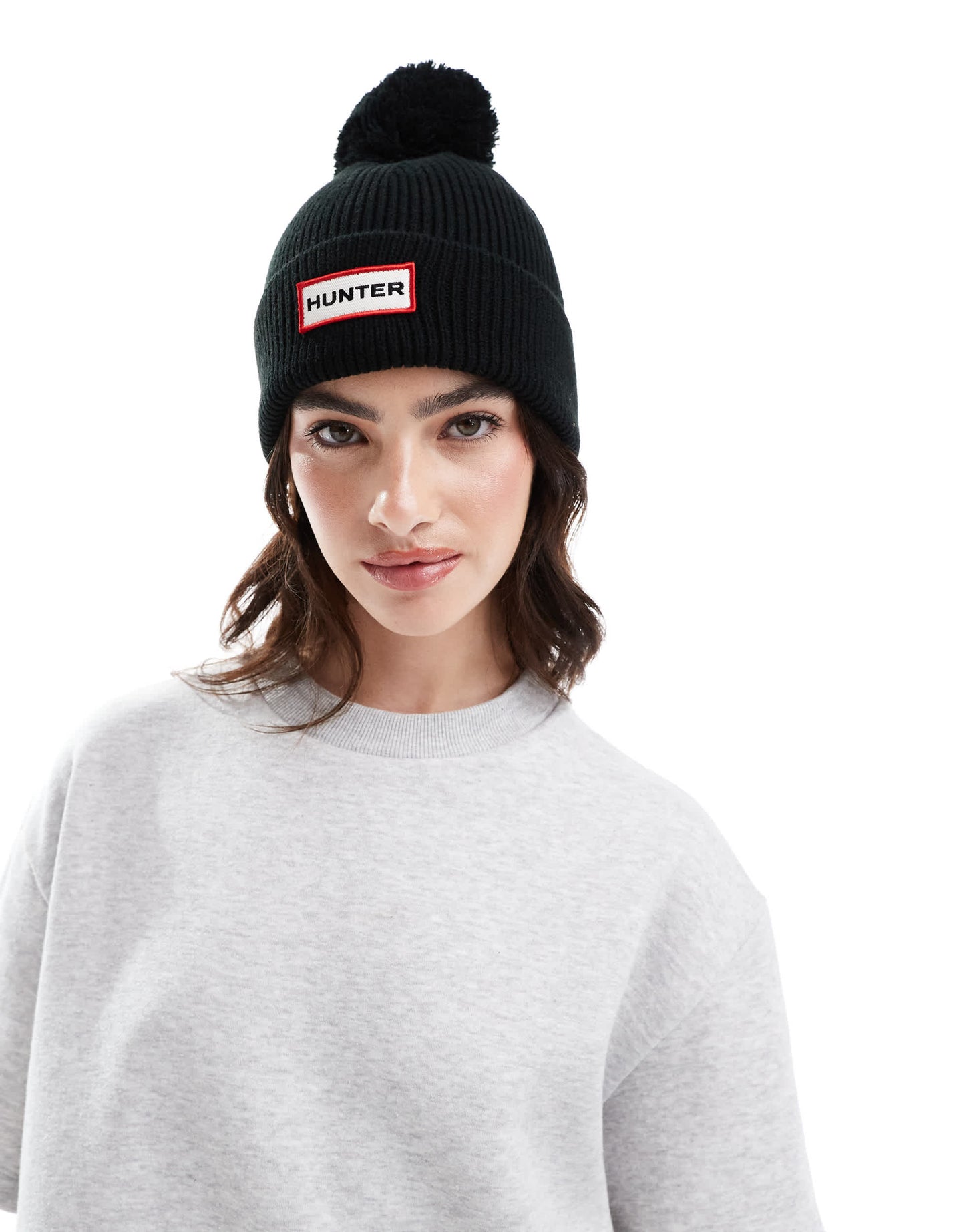 Hunter unisex pom pom beanie in black